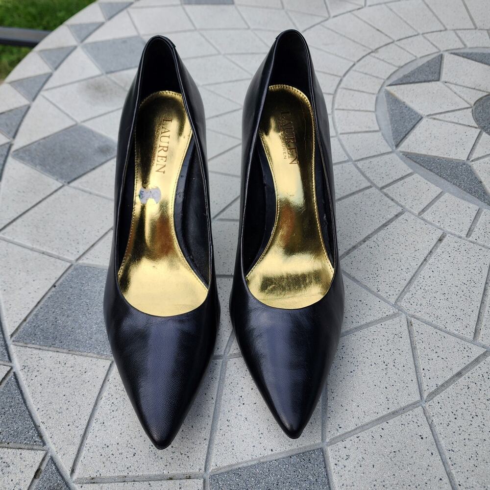 Lauren Ralph Lauren Alani Black Leather Stiletto Heels 9.5 - Picture 3 of 13
